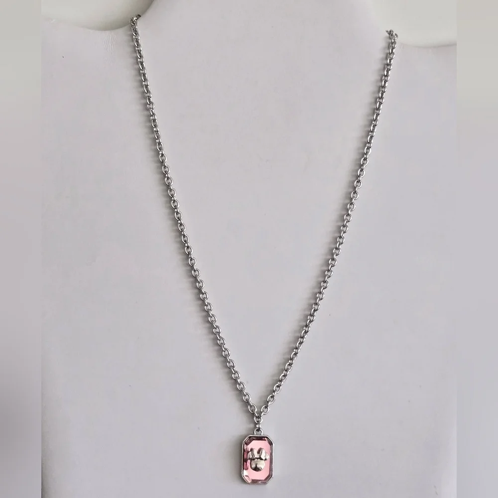 Minnie Silver Chain Necklace with Pink Pendant - Picture 2 of 15